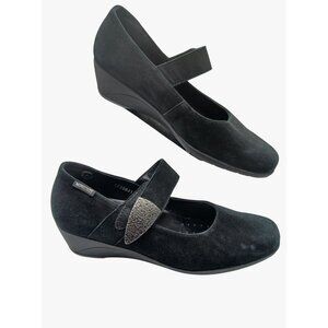 Mephisto Kimona Black Suede Mary Jane Wedge Shoes Womens Size 8.5 Adjustable